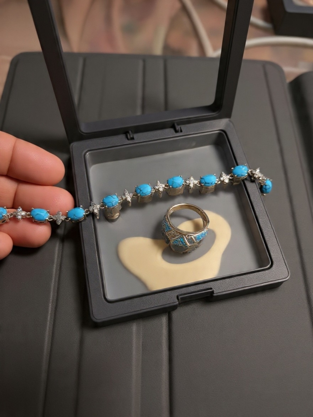 Turquoise Stone Silver Bracelet — Bright Blue Accent Bracelet